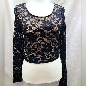 Love Black Floral Lace Women's Top Size M Made in England